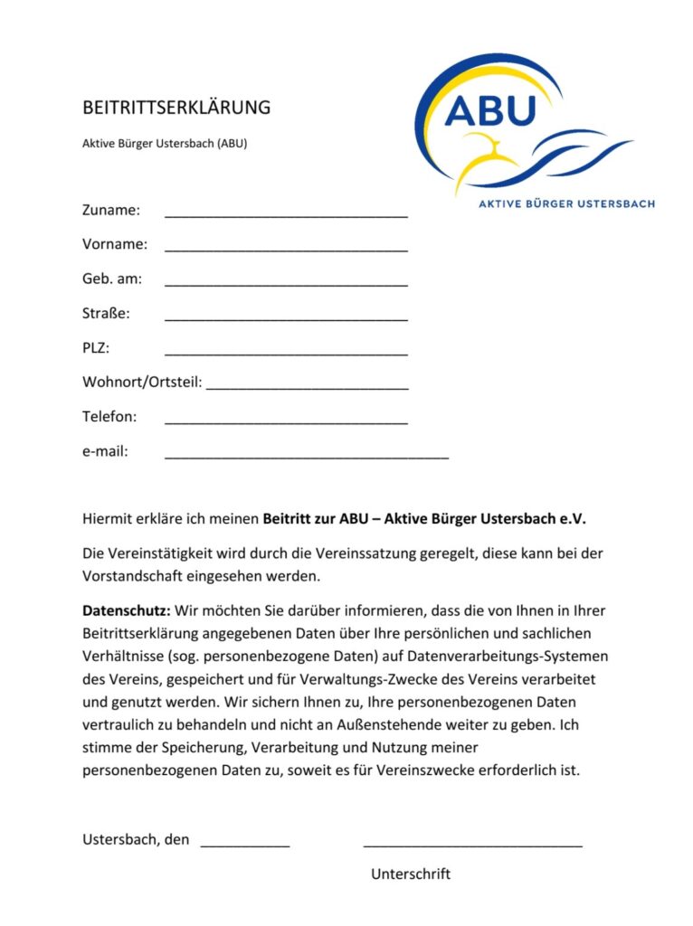 Werde Mitglieb bei ABU Ustersbach - ANTRAGSFORMULAR
